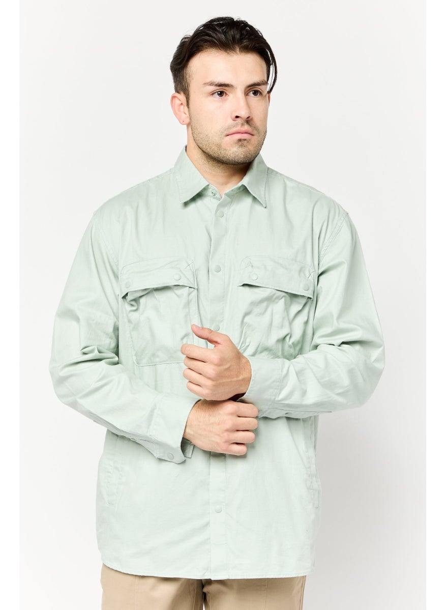 Men Fashion Fit Plain Long Sleeves Casual Shirt, Light Green
