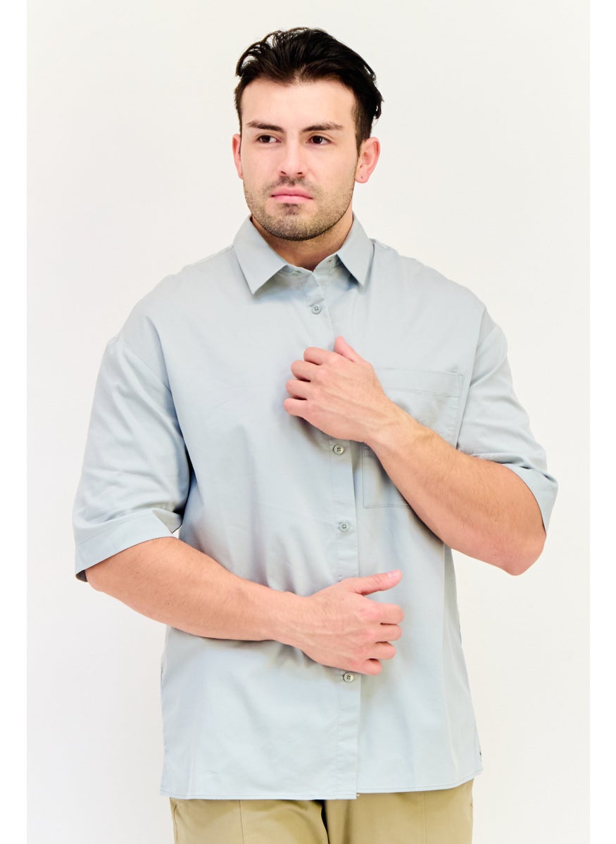 Men Regular Fit Solid Short Sleeves Casual Shirts, Light Green