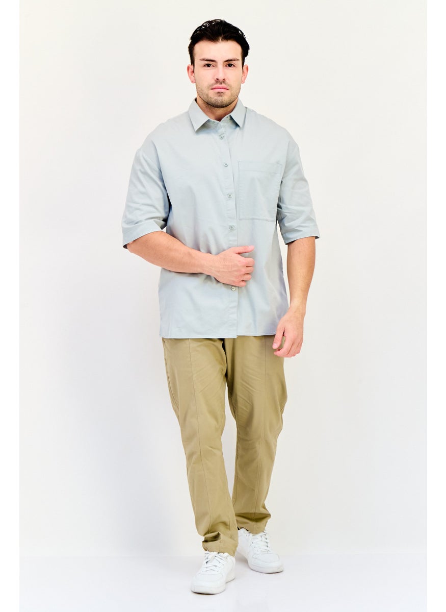 Men Regular Fit Solid Short Sleeves Casual Shirts, Light Green