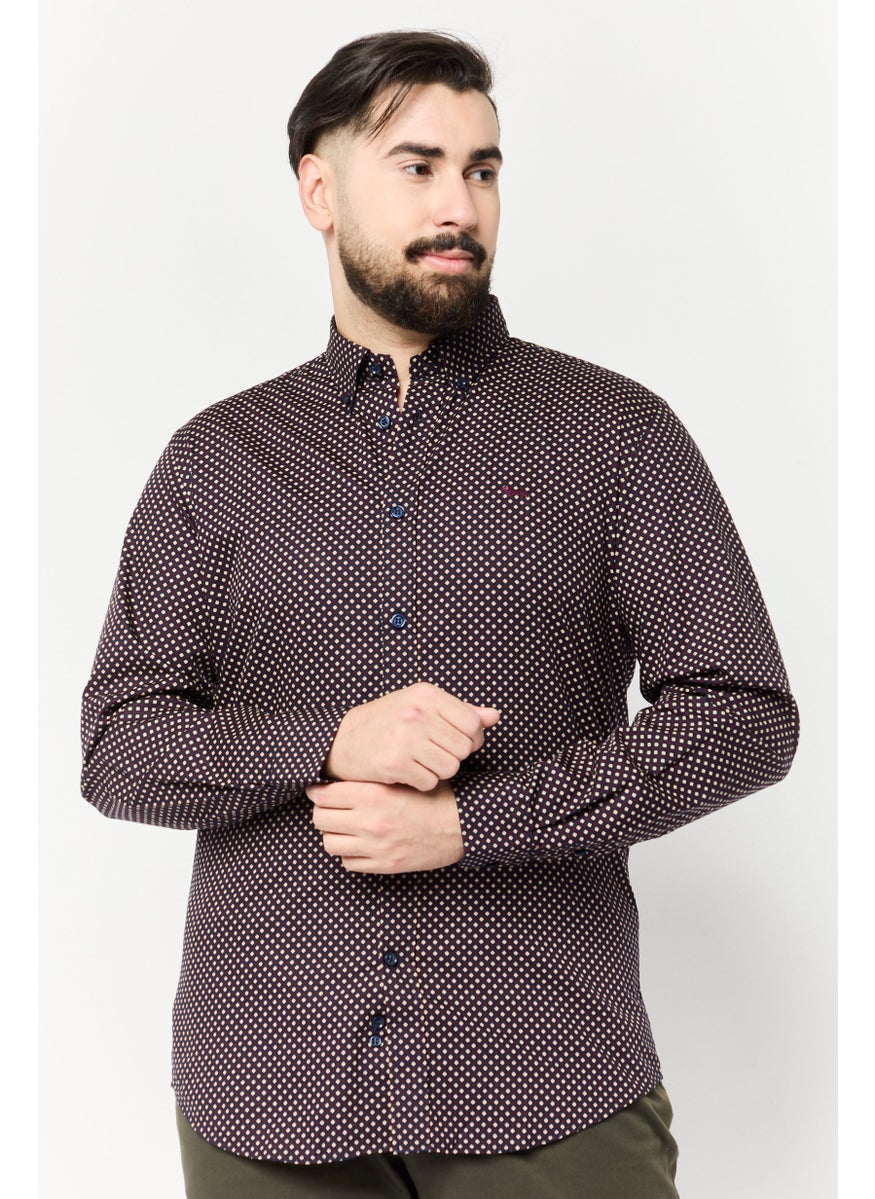Men Narrow Fit Embroidered Logo Long Sleeve Casual Shirt, Multicolor