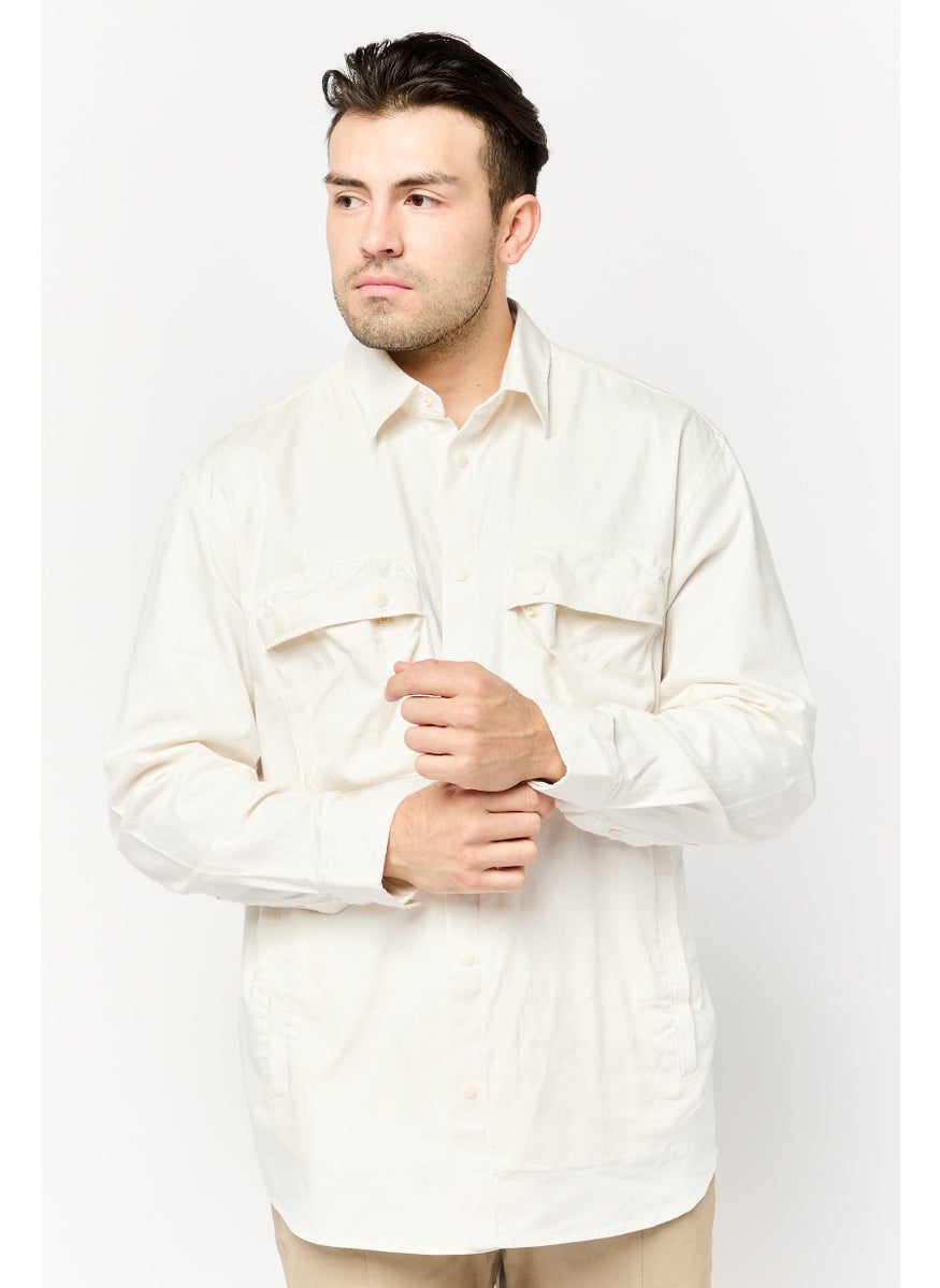 Men Regular Fit Long Sleeve Solid Casual Shirt, Off White