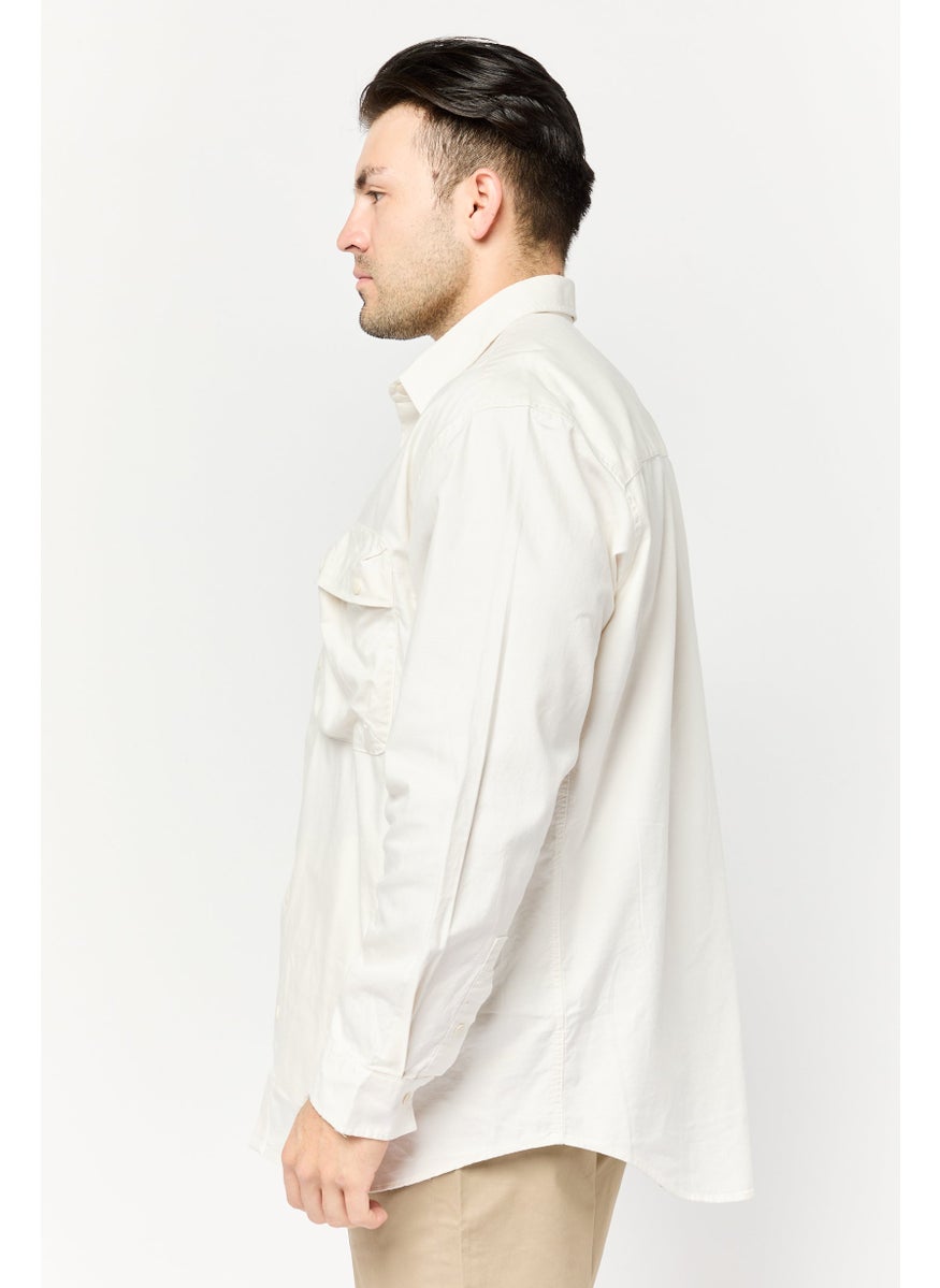 Men Regular Fit Long Sleeve Solid Casual Shirt, Off White
