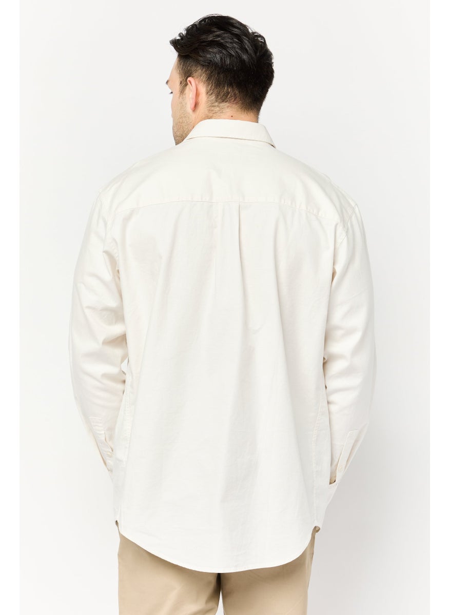 Men Regular Fit Long Sleeve Solid Casual Shirt, Off White