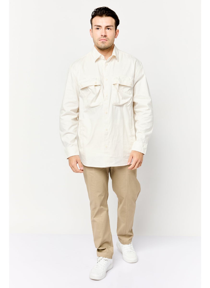 Men Regular Fit Long Sleeve Solid Casual Shirt, Off White
