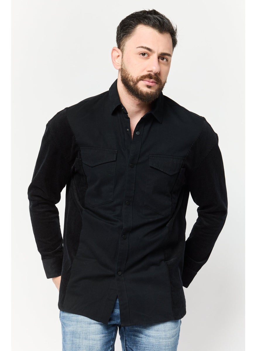 Men Regular Fit Solid Long Sleeve Casual Shirt, Black