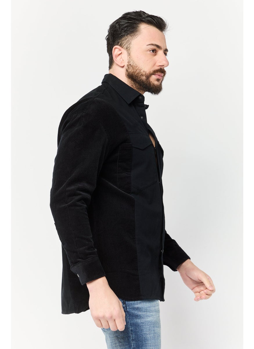 Men Regular Fit Solid Long Sleeve Casual Shirt, Black