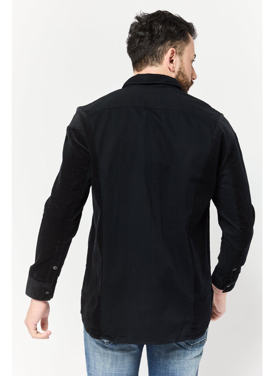 Men Regular Fit Solid Long Sleeve Casual Shirt, Black