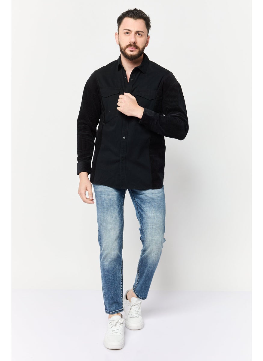Men Regular Fit Solid Long Sleeve Casual Shirt, Black