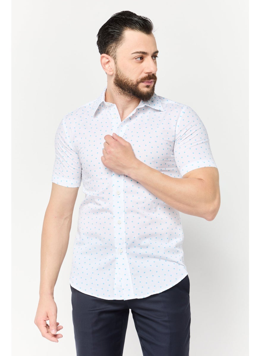 Men Slim Fit Allover Print Short Sleeves Casual Shirt, Multicolor