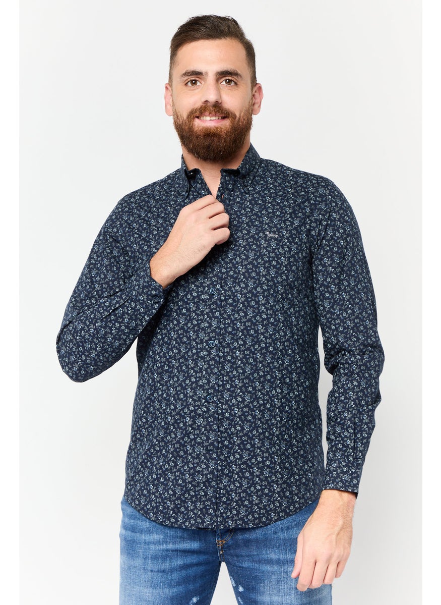 Men Narrow Fit Floral Print Long Sleeves Casual Shirt, Multicolor