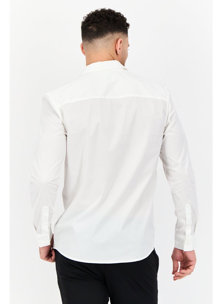 Men Drop Shoulder Fit Pin Stripe Long Sleeve Causal Shirt, White