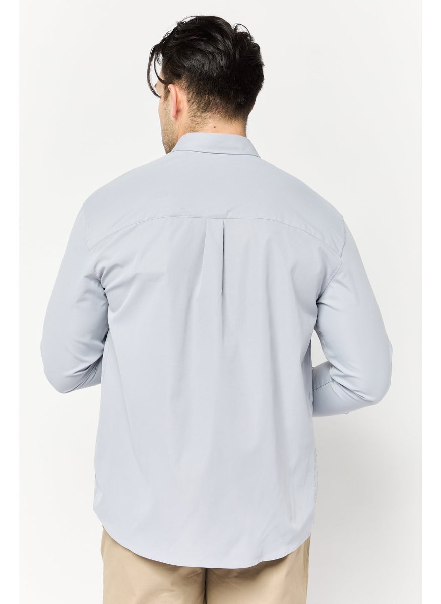 Men Regular Fit Long Sleeve Solid Casual Shirt, Grey