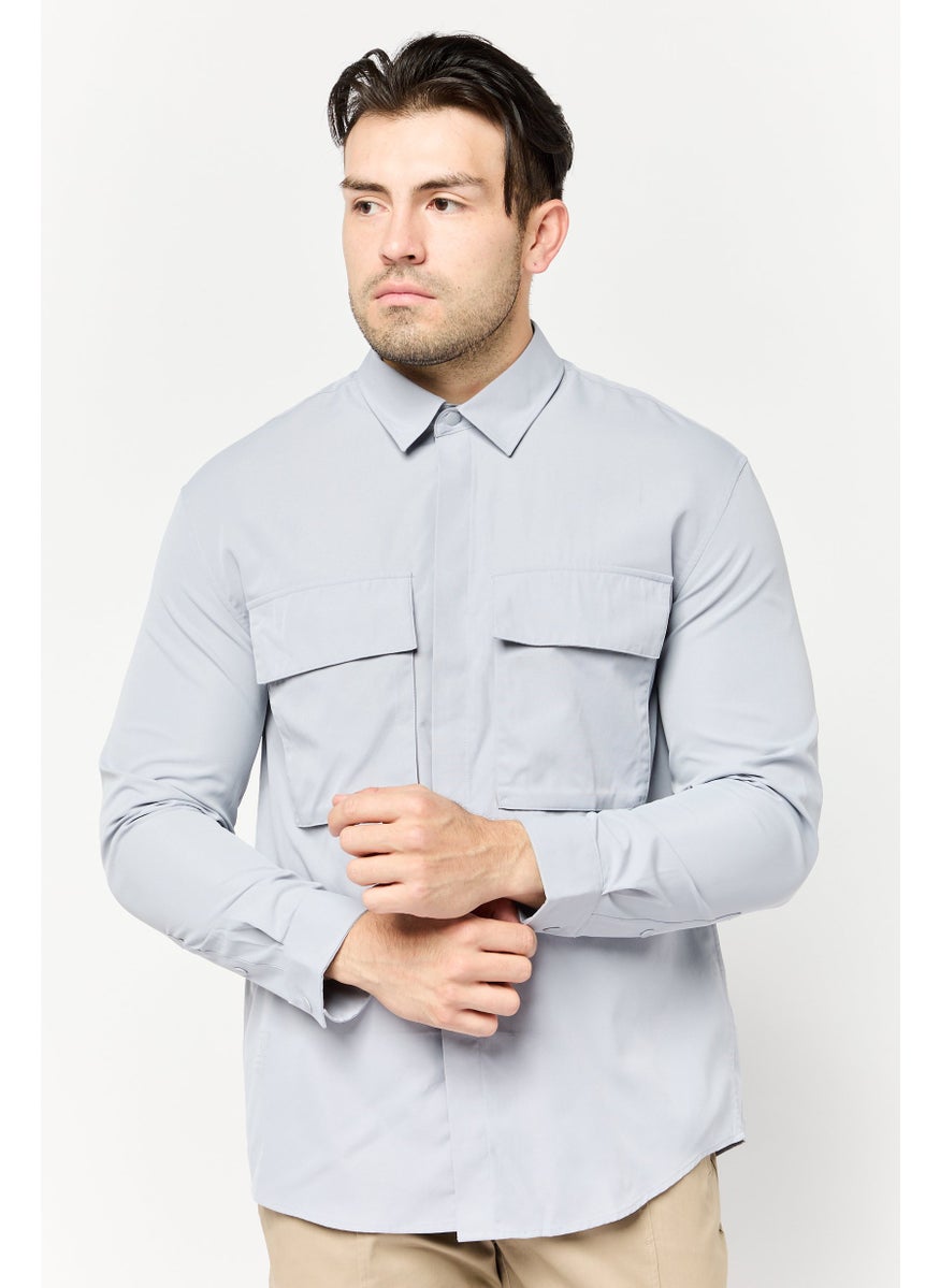 Men Regular Fit Long Sleeve Solid Casual Shirt, Grey
