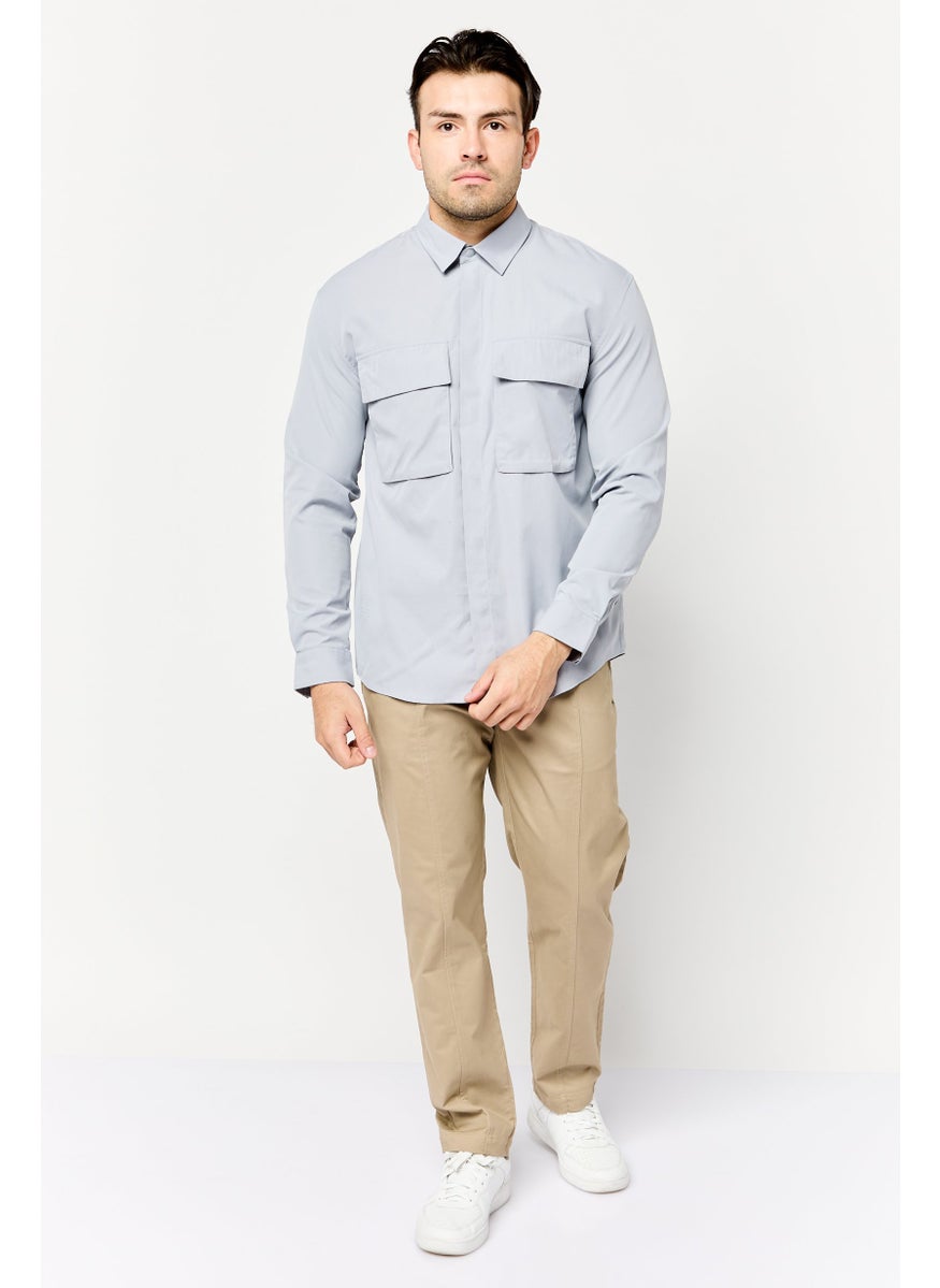 Men Regular Fit Long Sleeve Solid Casual Shirt, Grey