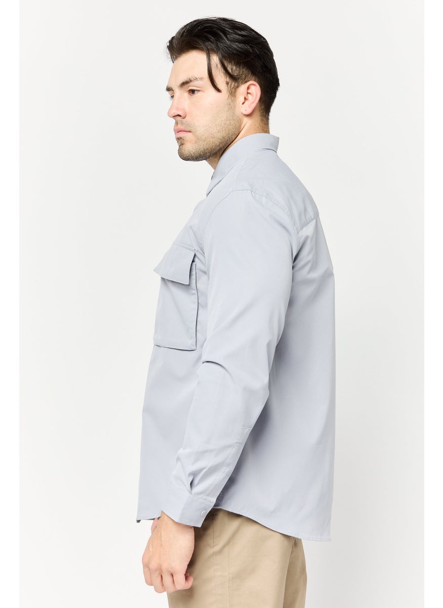 Men Regular Fit Long Sleeve Solid Casual Shirt, Grey