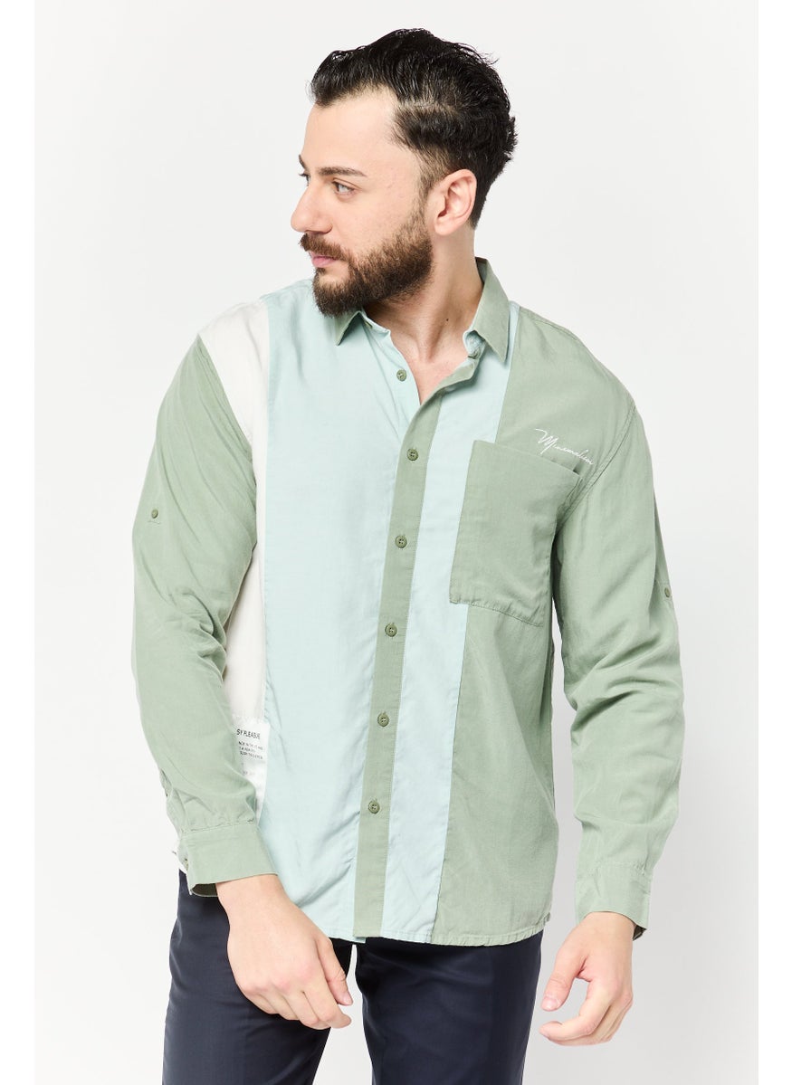 Men Drop Shoulder Fit Color Block Long Sleeve Casual Shirt, Multicolor