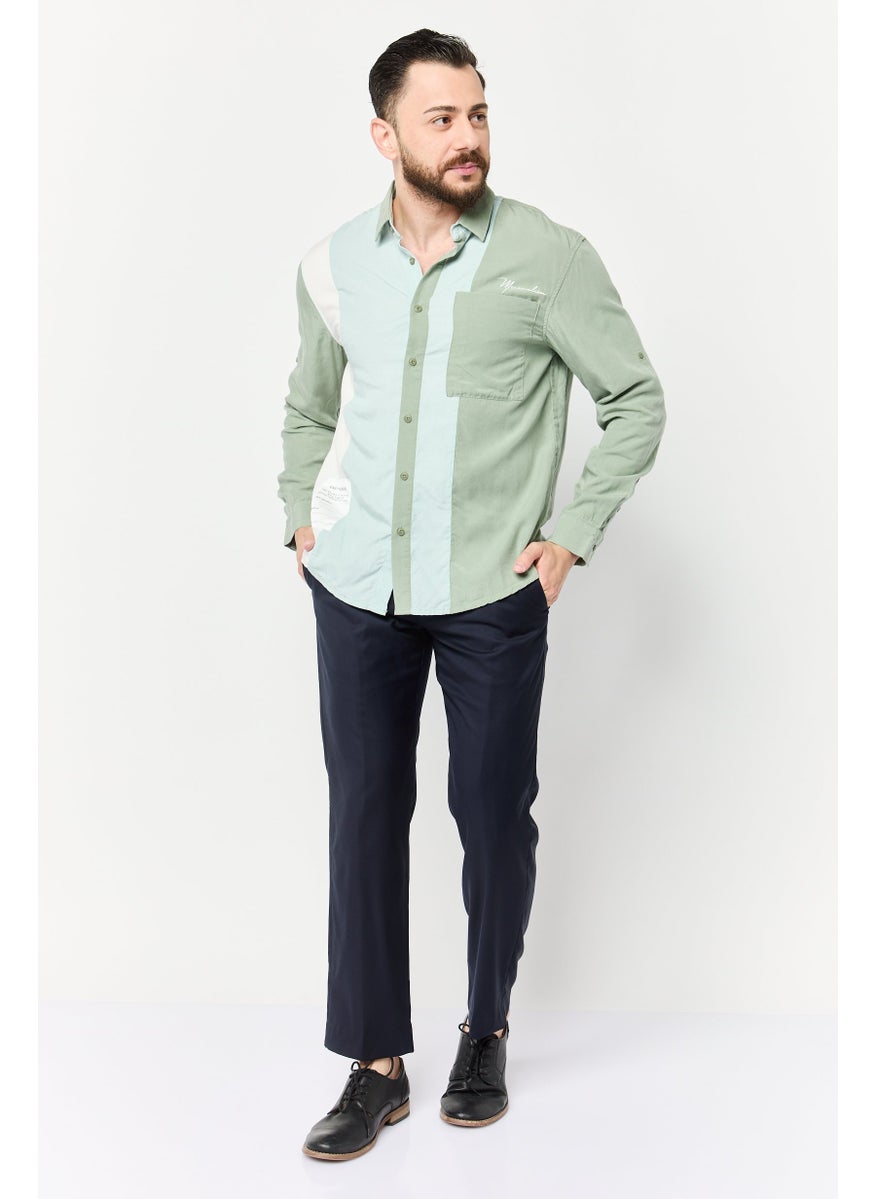 Men Drop Shoulder Fit Color Block Long Sleeve Casual Shirt, Multicolor