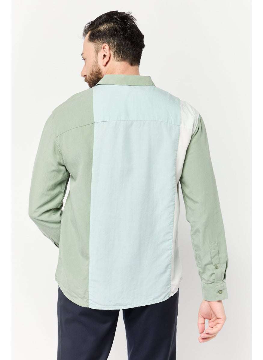 Men Drop Shoulder Fit Color Block Long Sleeve Casual Shirt, Multicolor