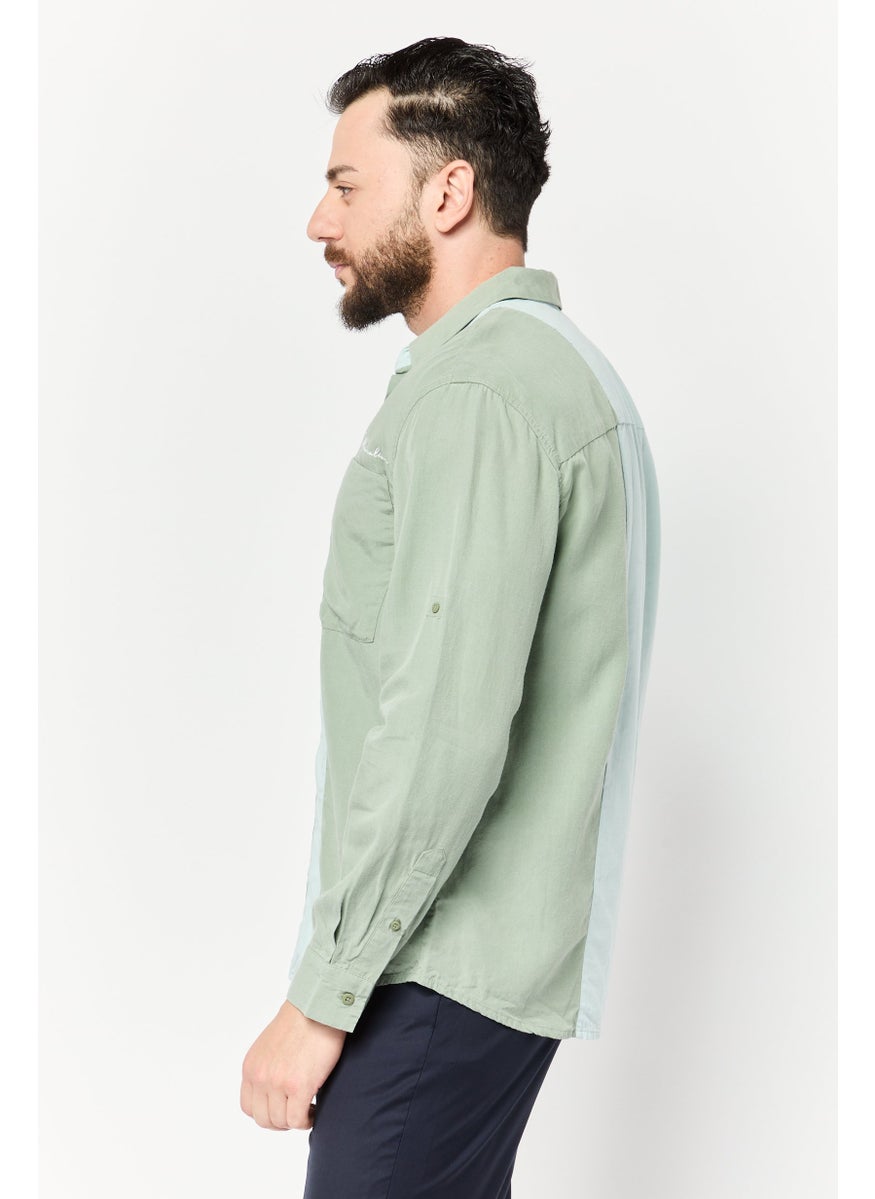 Men Drop Shoulder Fit Color Block Long Sleeve Casual Shirt, Multicolor