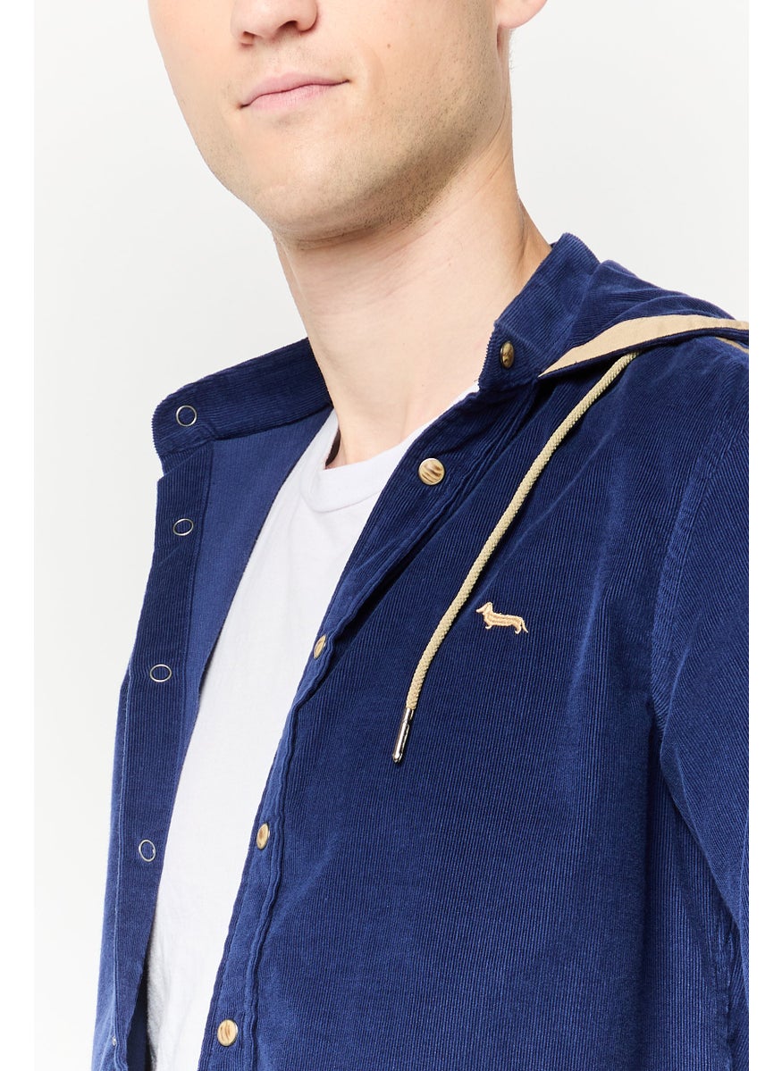 Men Textured Long Sleeves Hooded Sweatshirt, Navy
