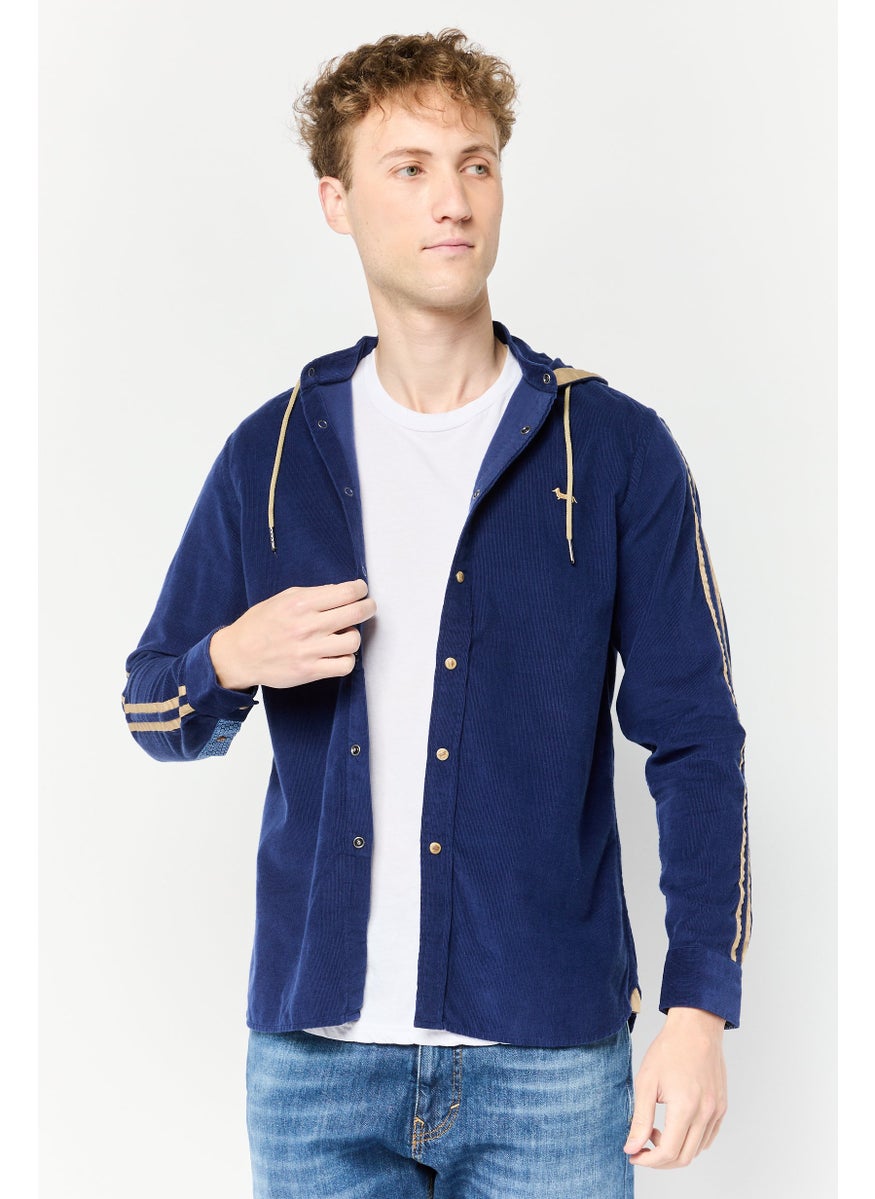 Men Textured Long Sleeves Hooded Sweatshirt, Navy