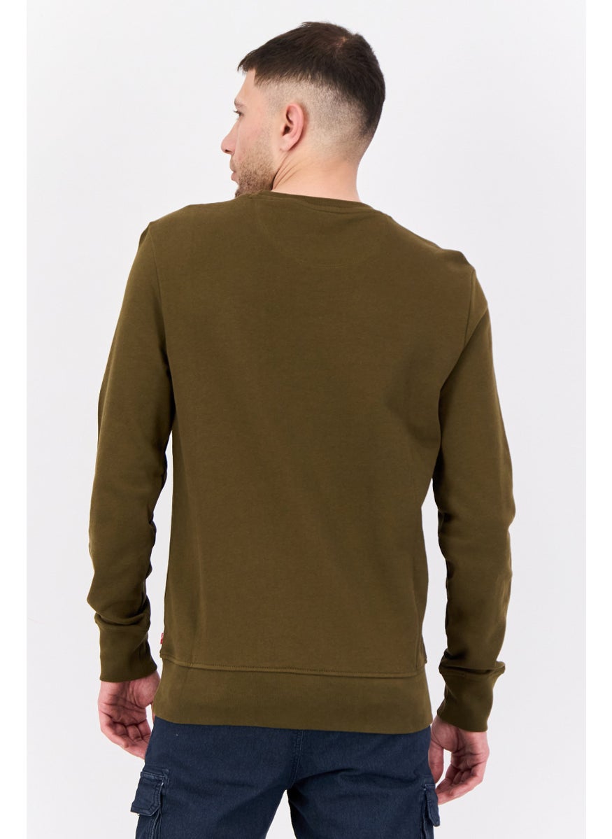 Men Crew Neck Long Sleeves Graphic Print Sweatshirt, Olive
