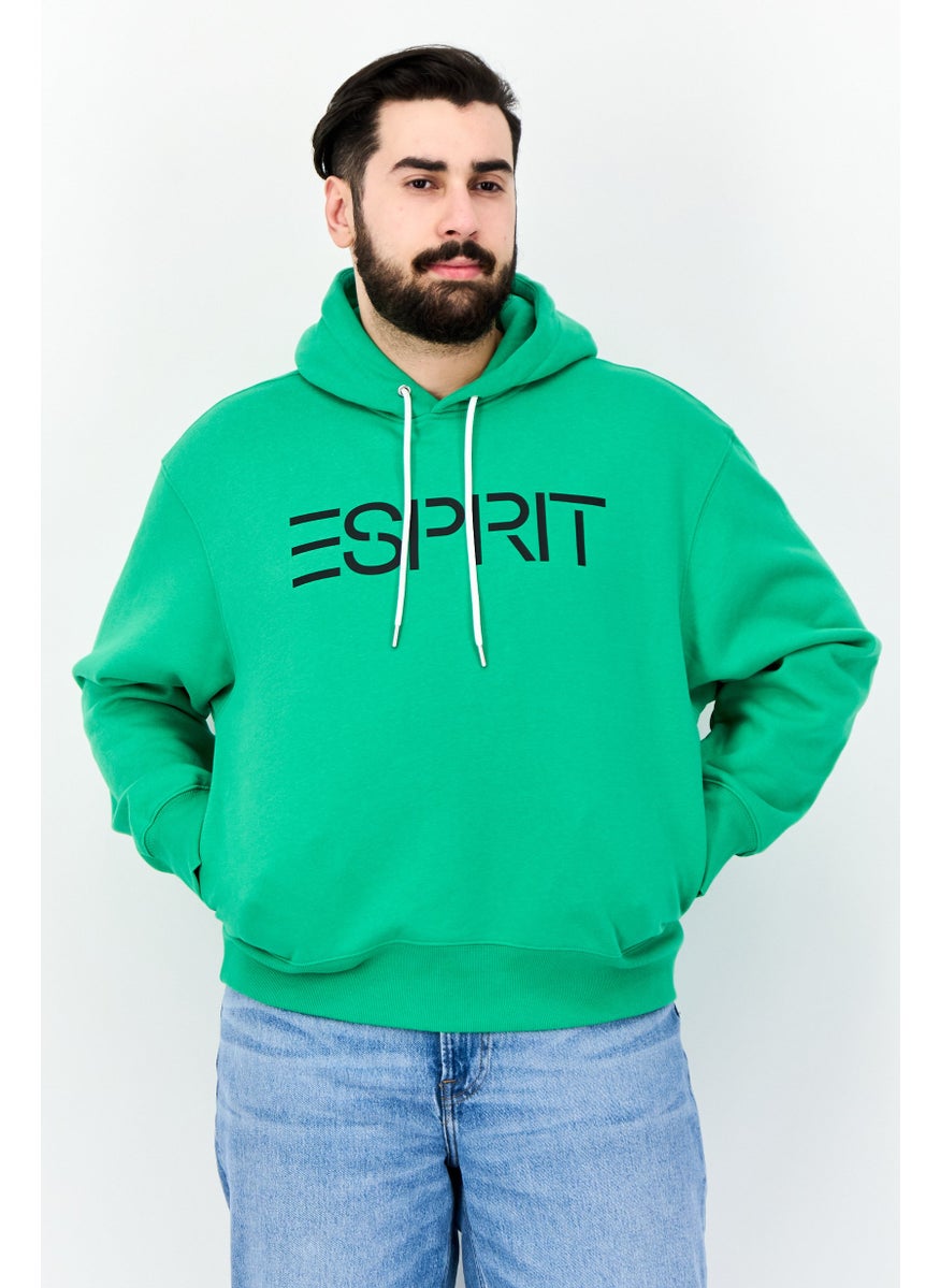 Men Brand Logo Long Sleeves Hoodie, Green