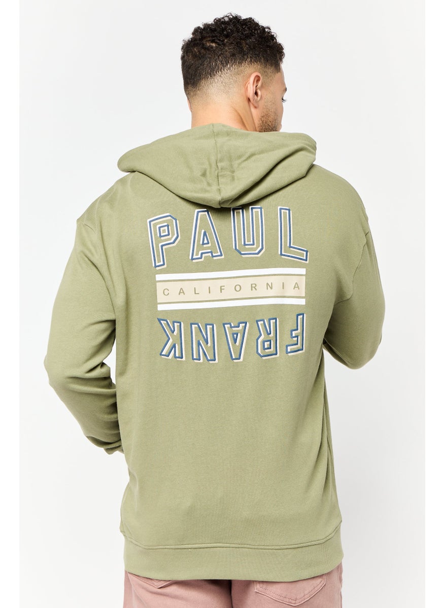Men Brand Logo Long Sleeve Full Zip Hoodie, Sage Green