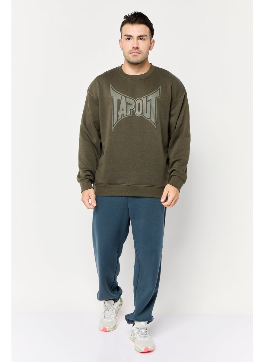 Men Sportswear Fit Long Sleeve Outdoor Sweatshirt, Dark Olive