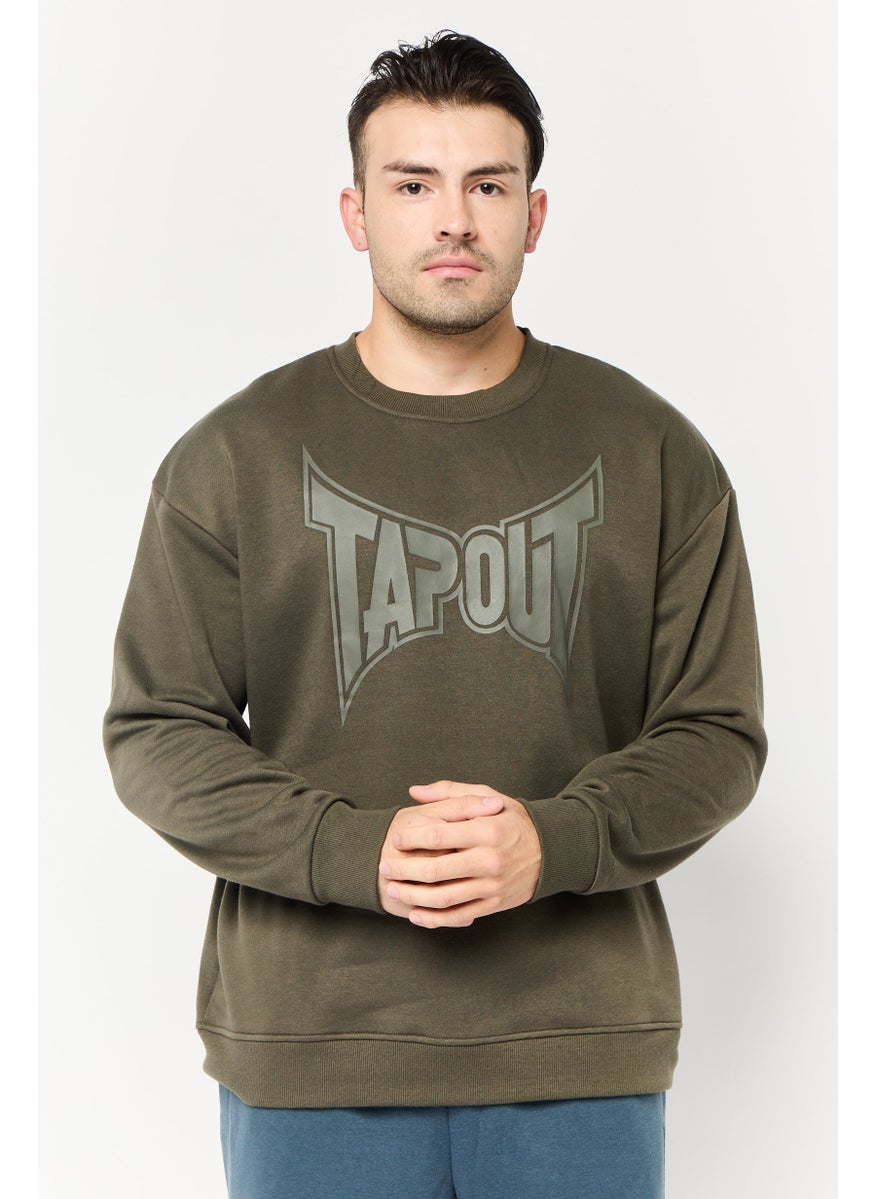 Men Sportswear Fit Long Sleeve Outdoor Sweatshirt, Dark Olive