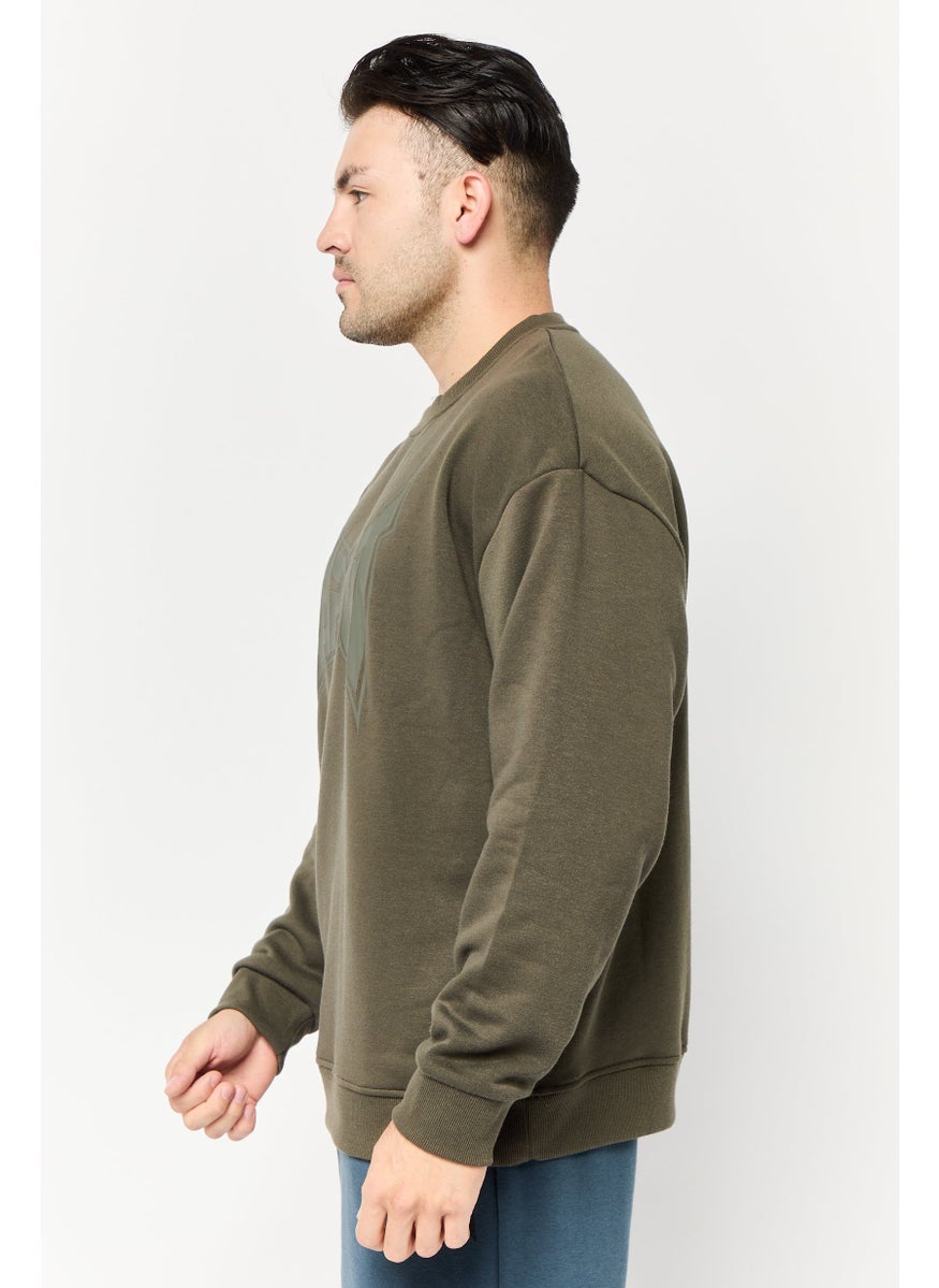 Men Sportswear Fit Long Sleeve Outdoor Sweatshirt, Dark Olive