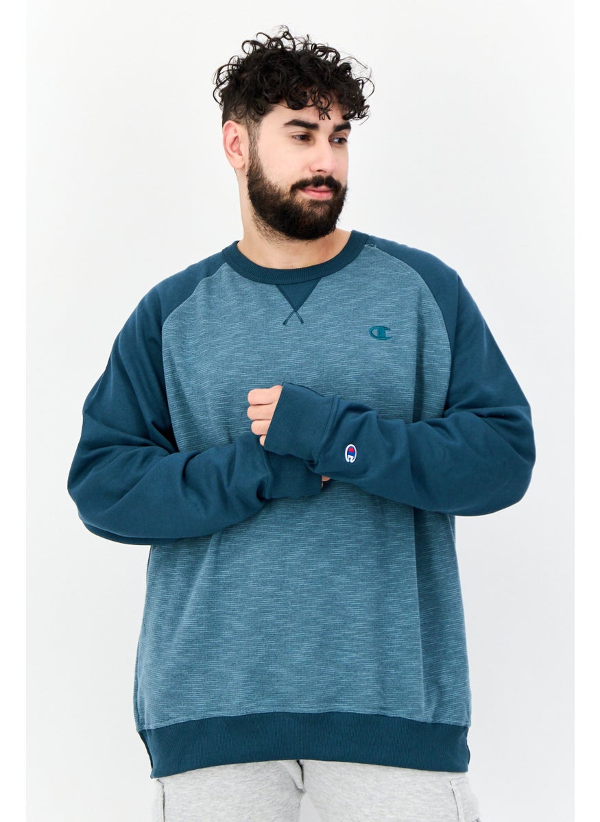 Men Sportswear Fit Long Sleeve Outdoor Sweatshirt, Teal Green