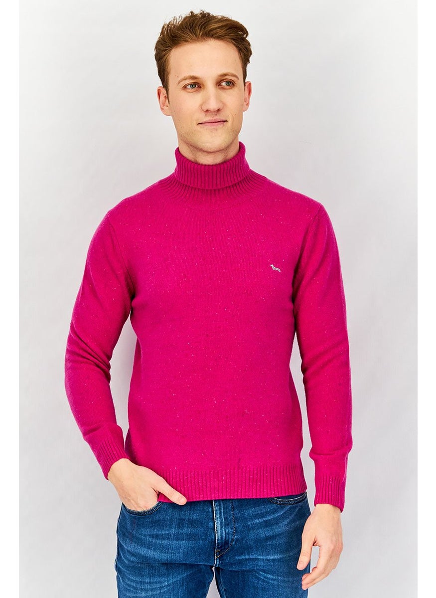 Men Turtle Neck Knitted Sweater, Fuchsia