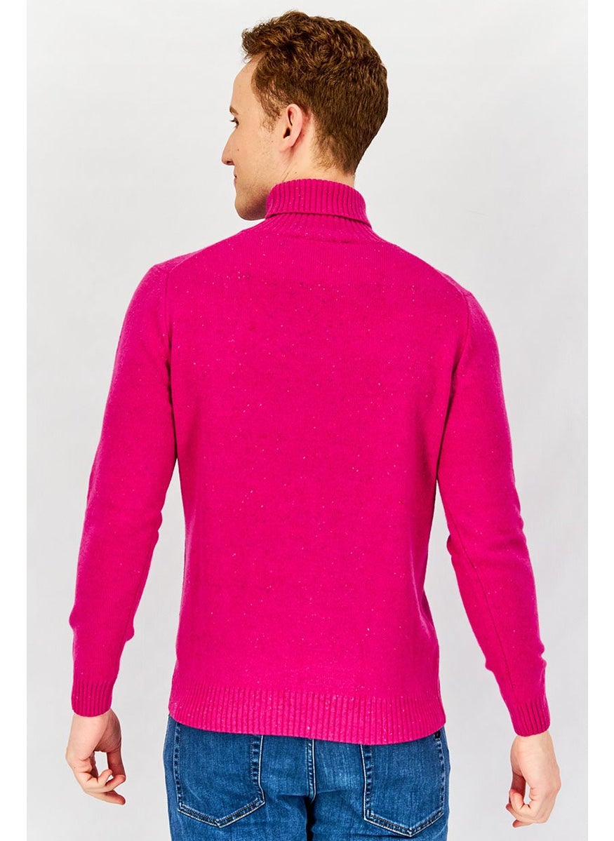 Men Turtle Neck Knitted Sweater, Fuchsia