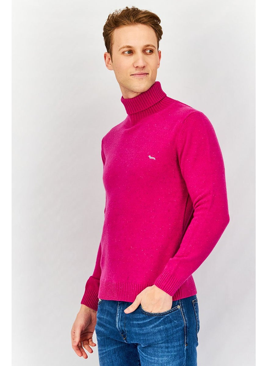 Men Turtle Neck Knitted Sweater, Fuchsia