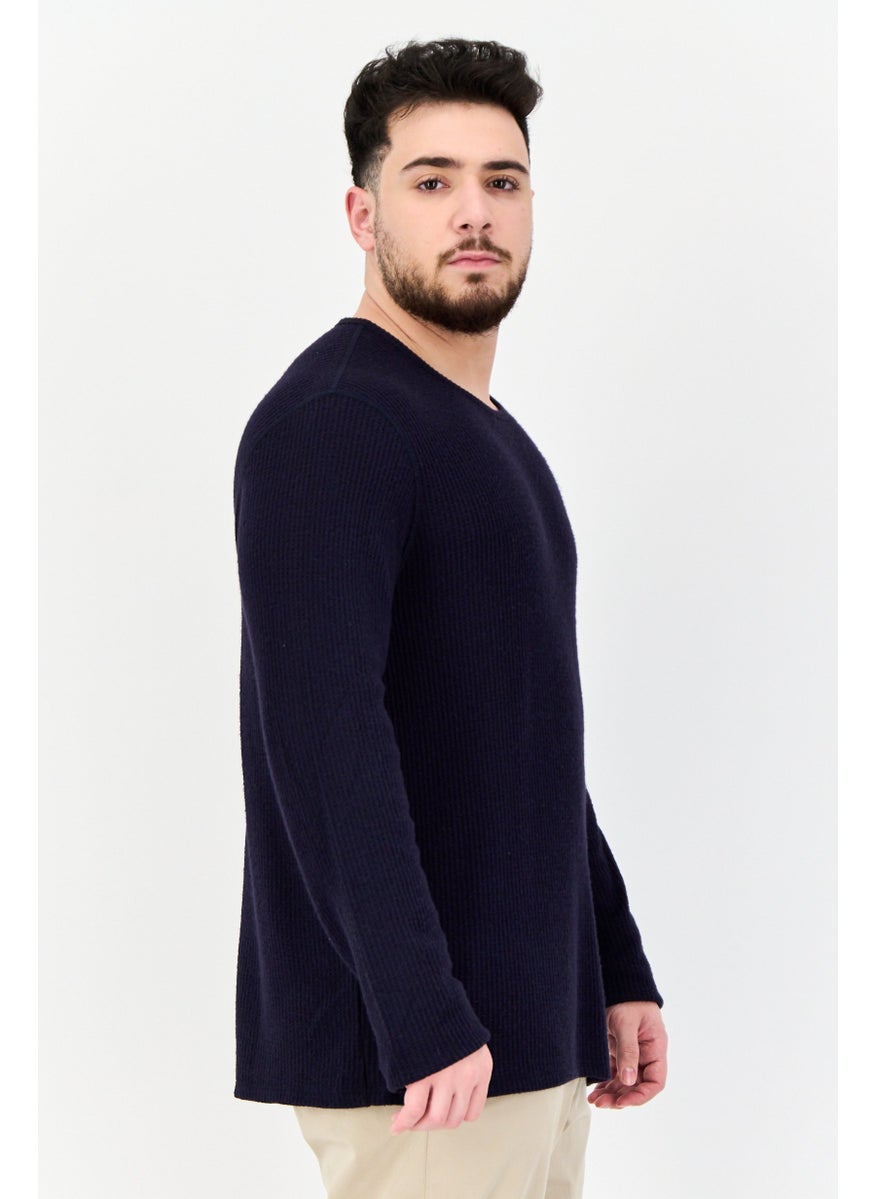 Men Long Sleeve Textured Sweater, Navy