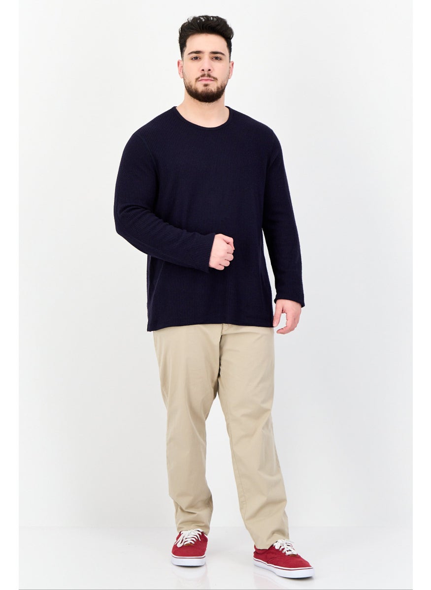 Men Long Sleeve Textured Sweater, Navy