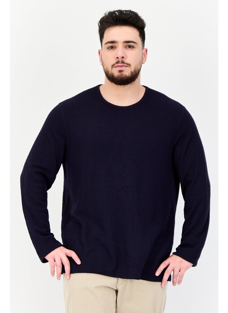 Men Long Sleeve Textured Sweater, Navy