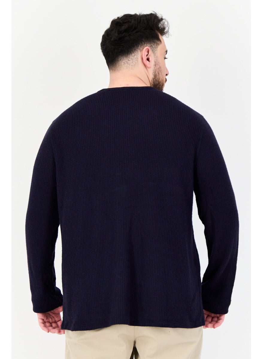 Men Long Sleeve Textured Sweater, Navy