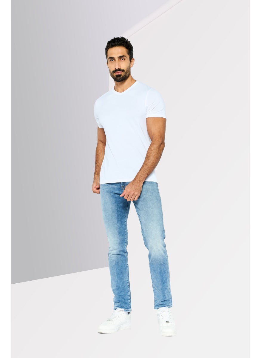 Men Regular Fit Mid Waist Washed Denim, Blue