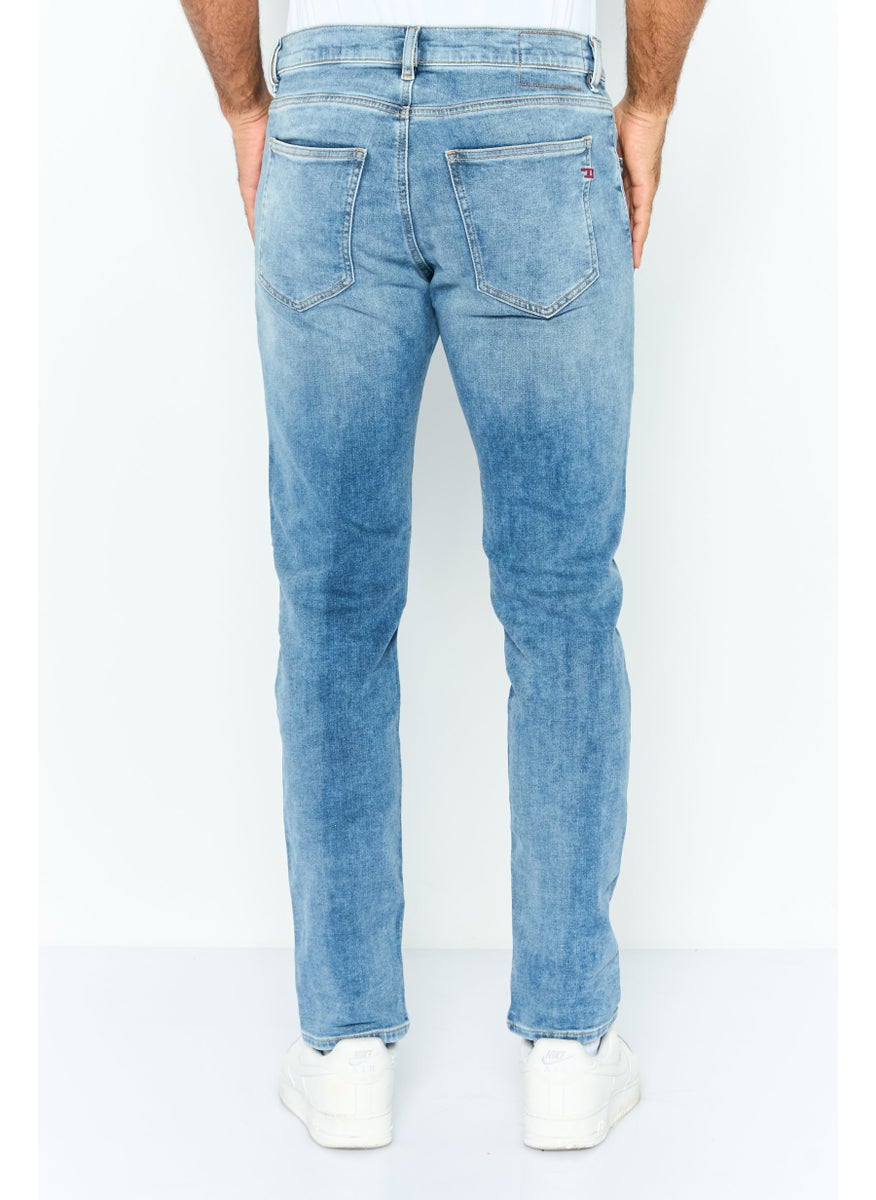 Men Regular Fit Mid Waist Washed Denim, Blue