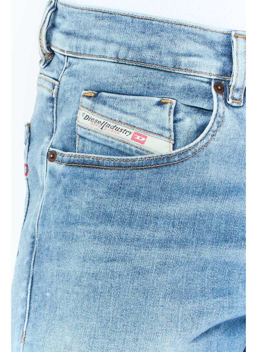 Men Regular Fit Mid Waist Washed Denim, Blue