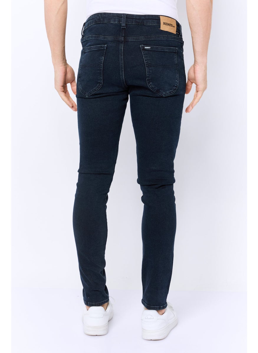 Men Skinny Fit Plain Stretchable Jeans, Dark Navy