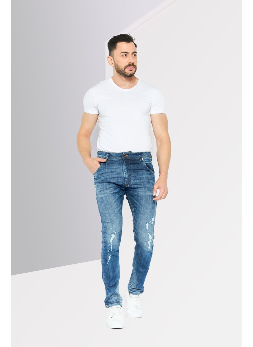 Men Regular Fit Washed Stretchable Denim, Blue