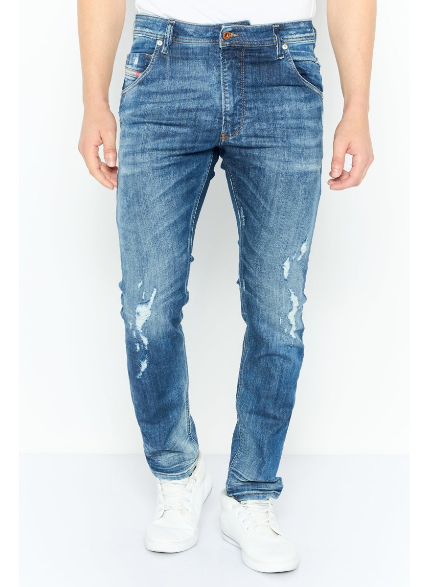 Men Regular Fit Washed Stretchable Denim, Blue