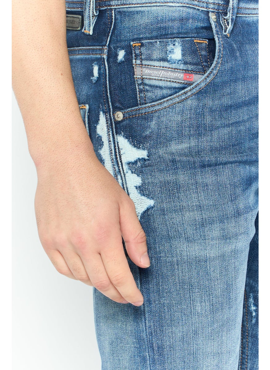Men Regular Fit Washed Stretchable Denim, Blue