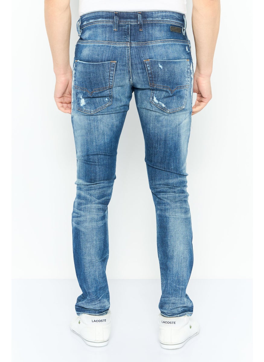 Men Regular Fit Washed Stretchable Denim, Blue