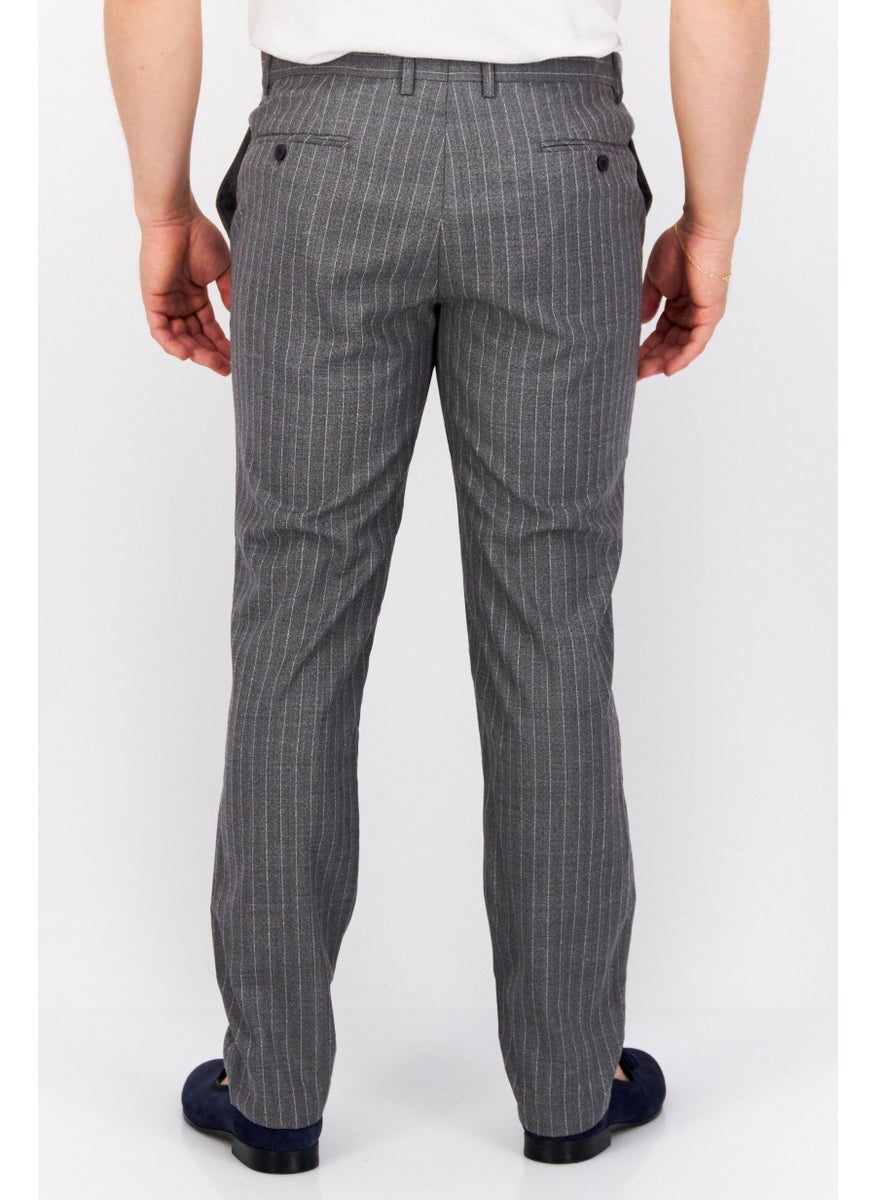 Men Regular Fit Stripped Dress Pants, Grey Combo