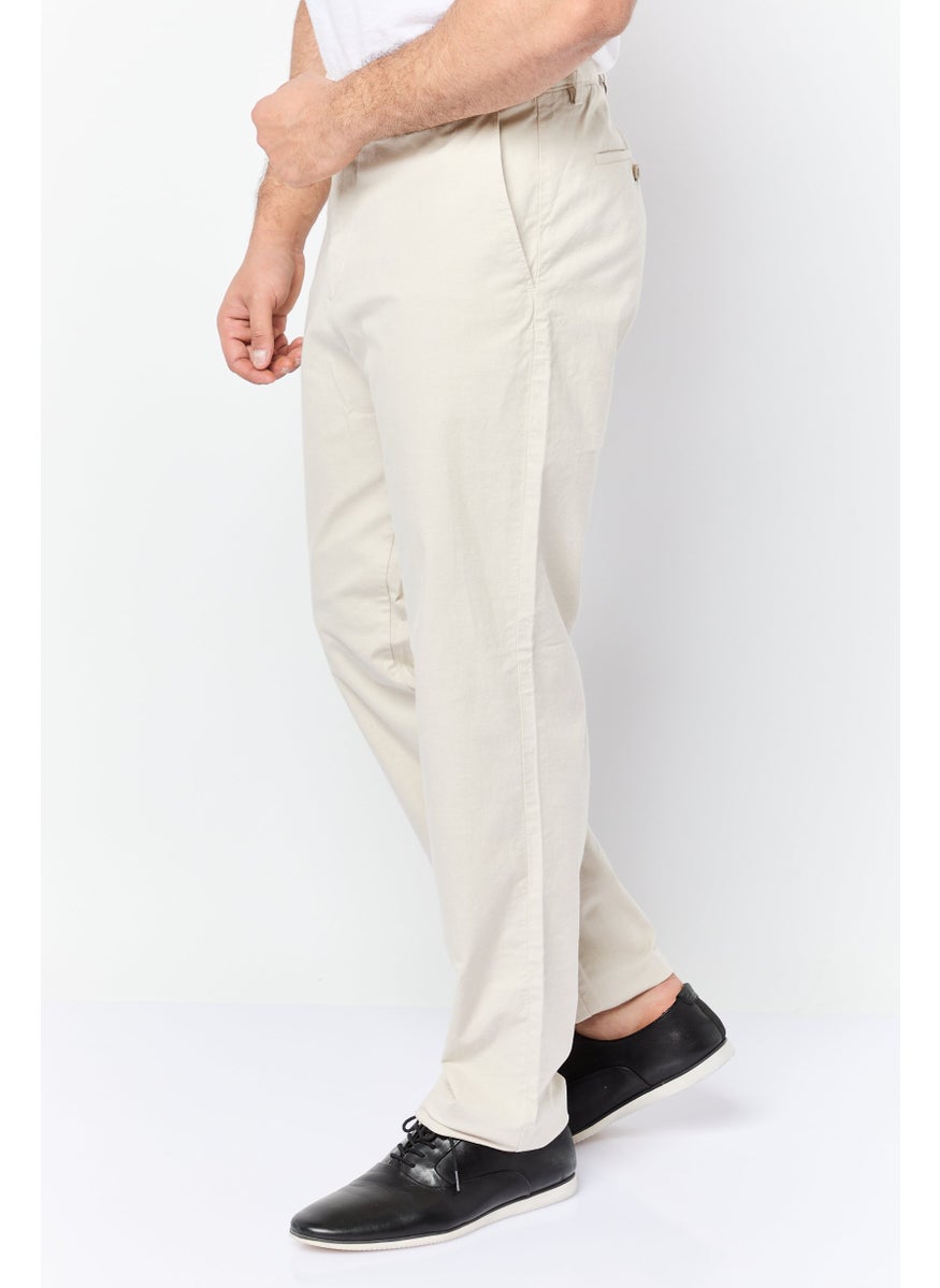 Men Slim Fit Solid Chino Pants, Cream