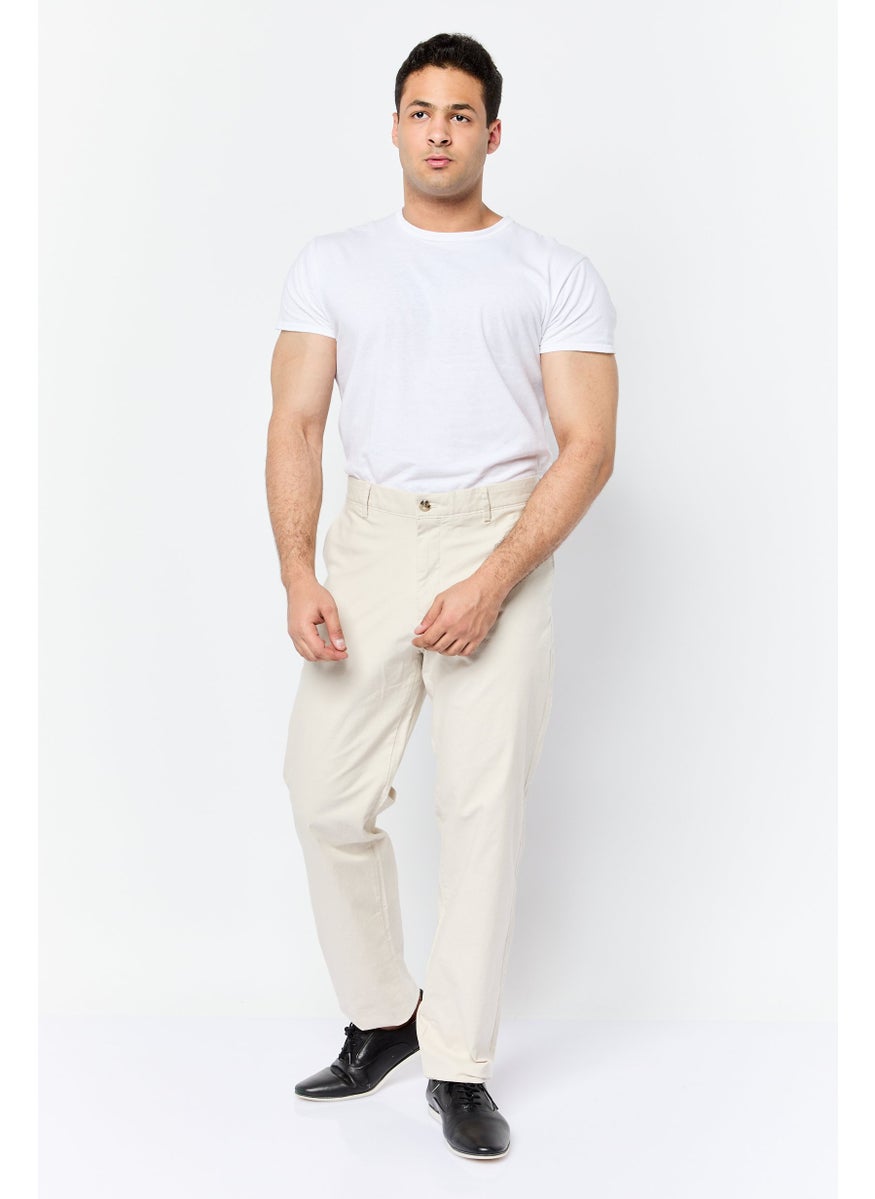 Men Slim Fit Solid Chino Pants, Cream